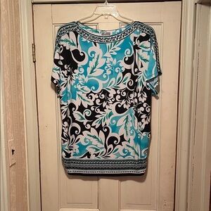JM Collection Teal and Black Floral Short Sleeve Top